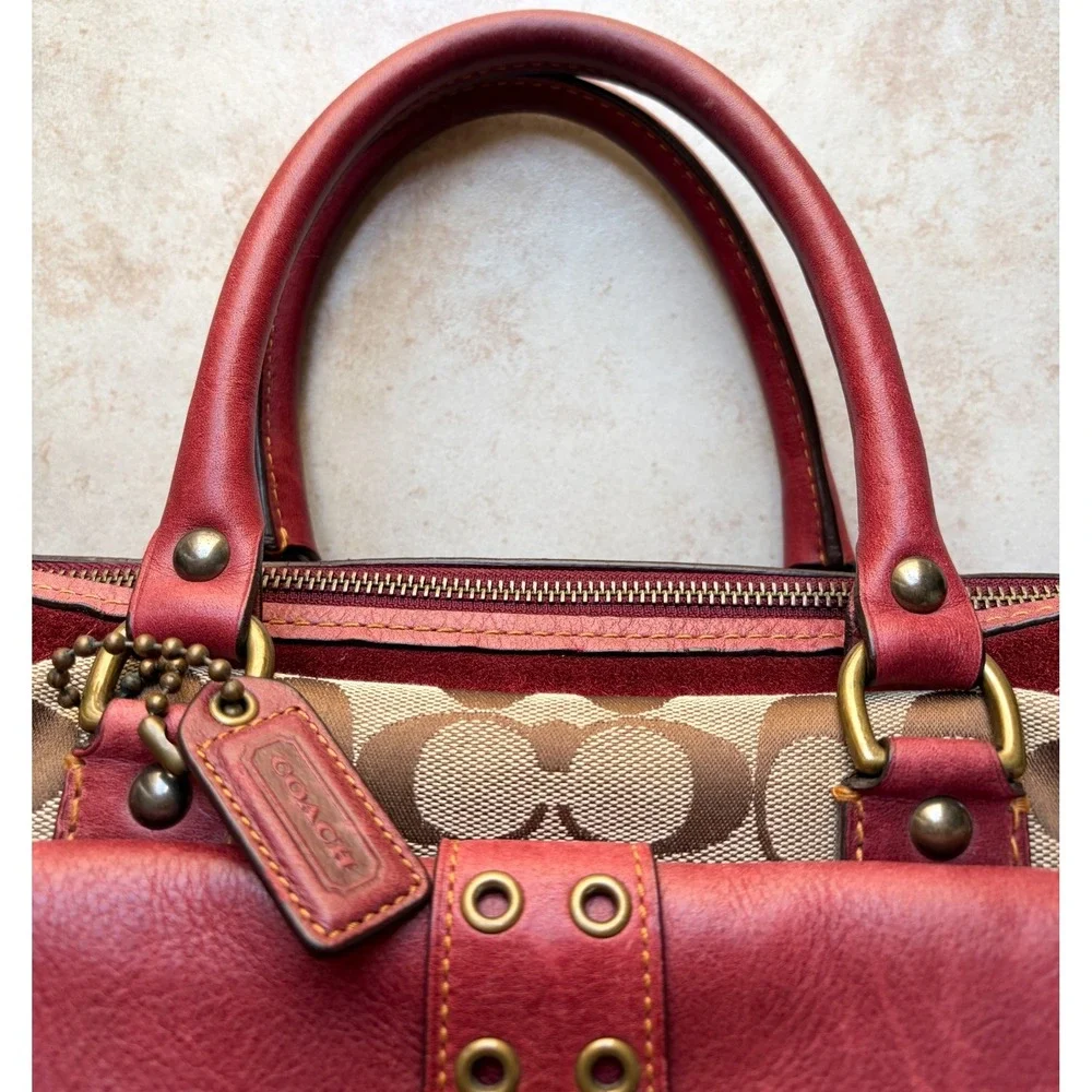Y2K Coach Special Edition Fall 2004 Signature Canvas Satchel Bag Burgundy Red